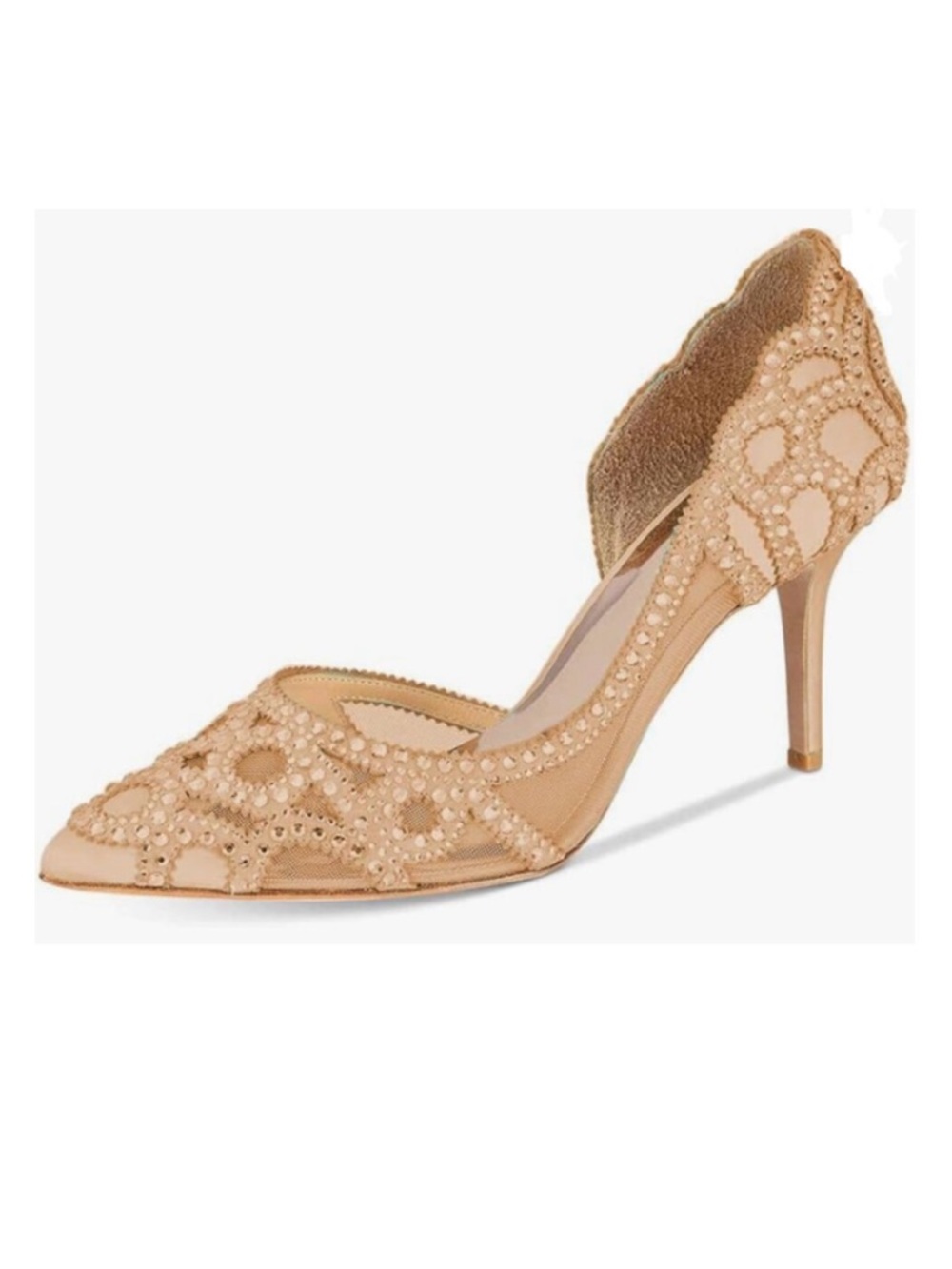 XYD Champagne Gold Beaded Scalloped Pointed-Toe Heels